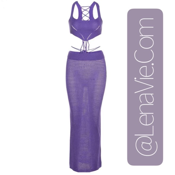 Cosmo Knitted Maxi Skirt+Top Beachwear Set, Summer Skirt Set In Purple - Picture 2 of 10